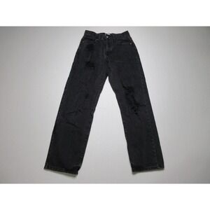 Forever 21 Womens High Rise Single Button Distressed Jeans Pockets Size 26 Black